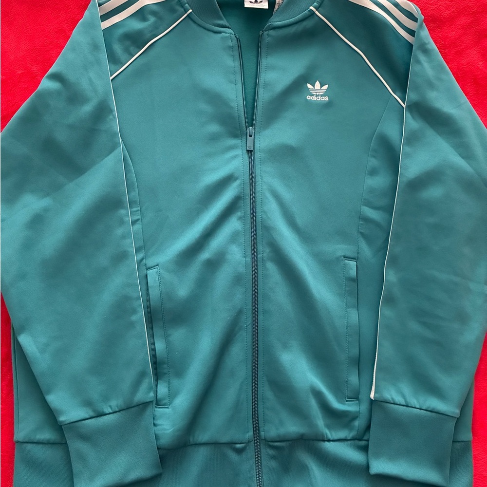 Adidas Teal Zip-Up 3 Stripe Jacket